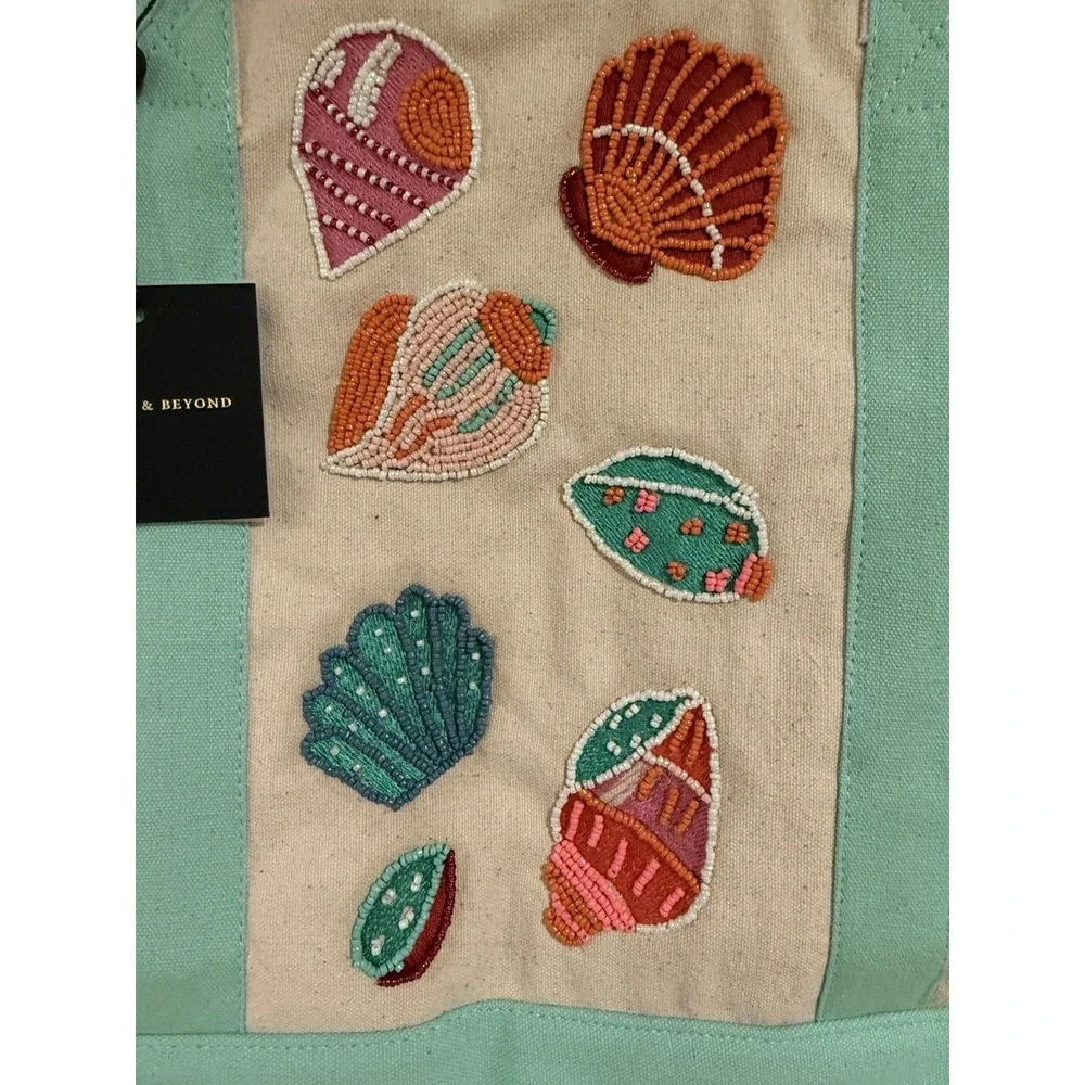 America & Beyond Underwater Tales Fish Turtle Lobster‎ Beaded Tote Boat Bag NWT